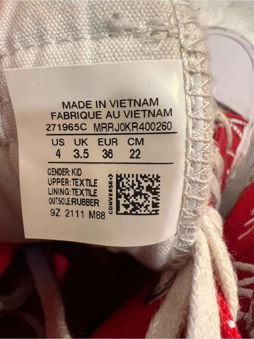 Converse Kids Red and White High-Top Sneakers with Graphic Script Not A Chuck